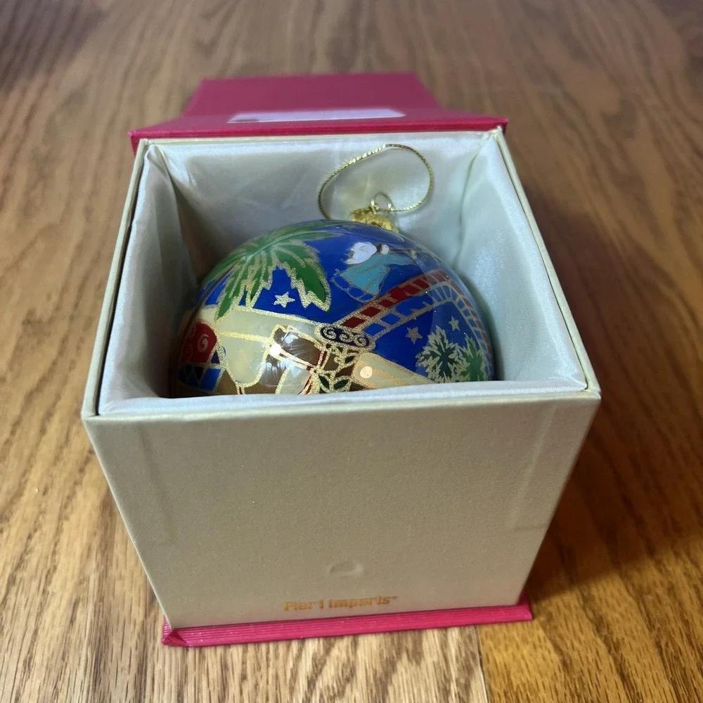 2010 Pier 1 Li Bien Nativity Reverse Painted Glass Christmas Ornament w Box